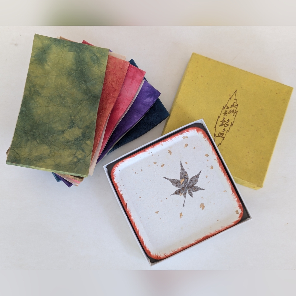 Lot of Japanese Handmade Paper Washi Trays / Dishes Home Decor Colourful Leaf